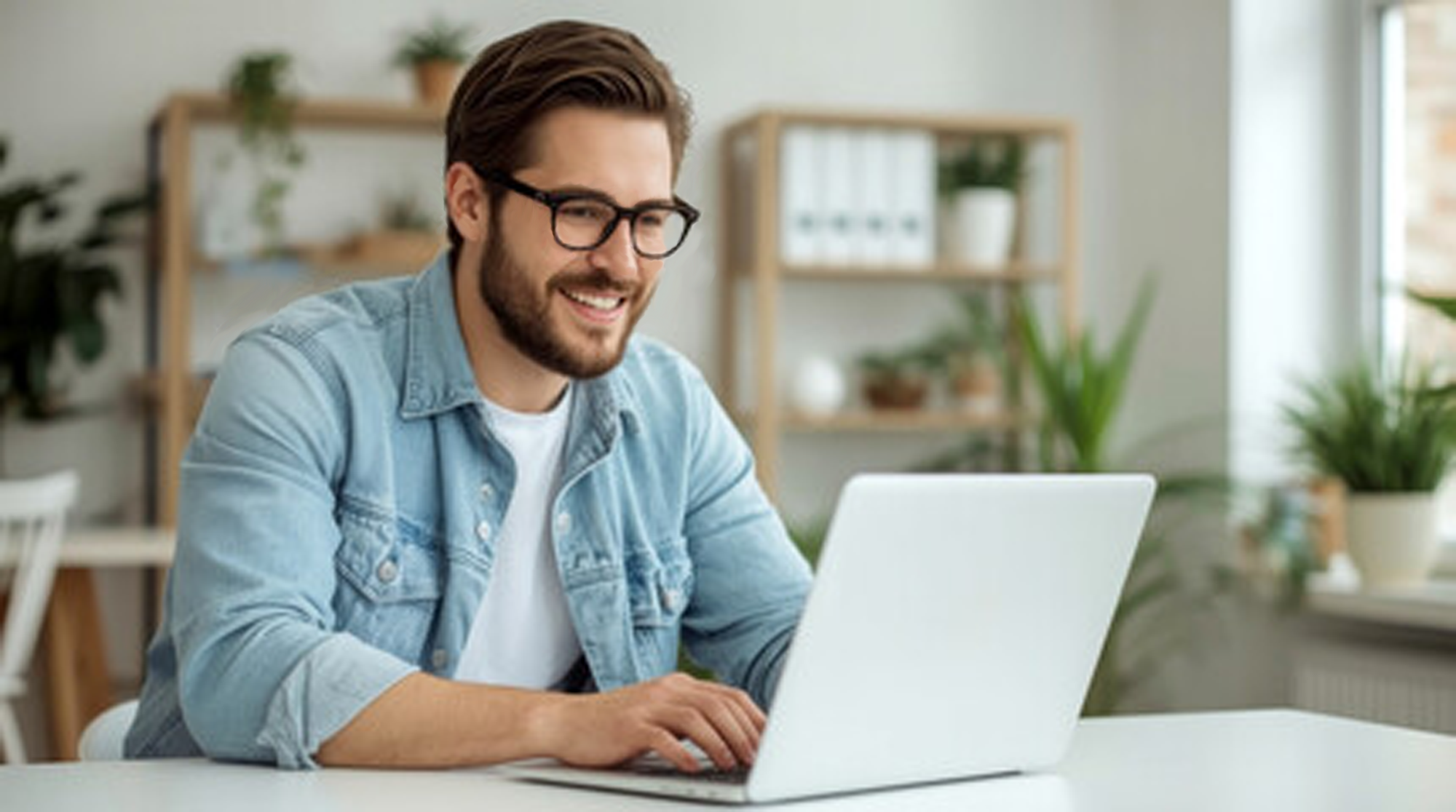 man happy with computer